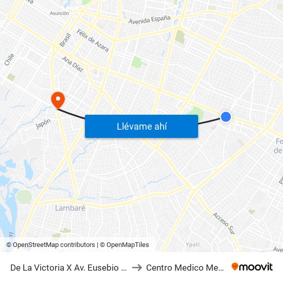 De La Victoria X Av. Eusebio Ayala to Centro Medico Medicis map