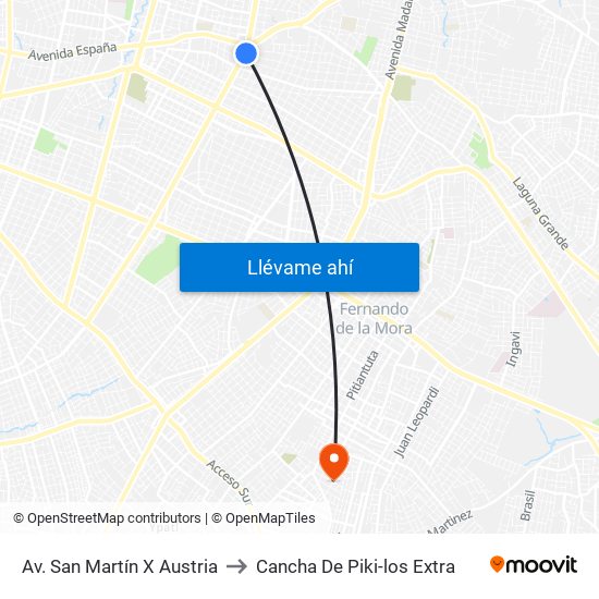 Av. San Martín X Austria to Cancha De Piki-los Extra map