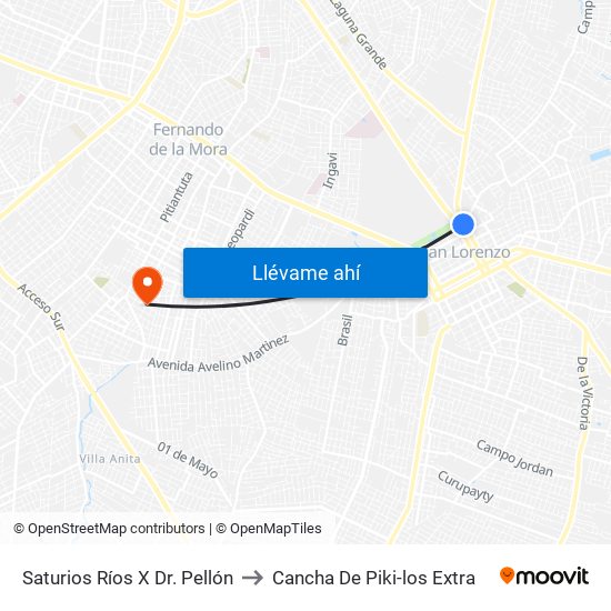 Saturios Ríos X Dr. Pellón to Cancha De Piki-los Extra map