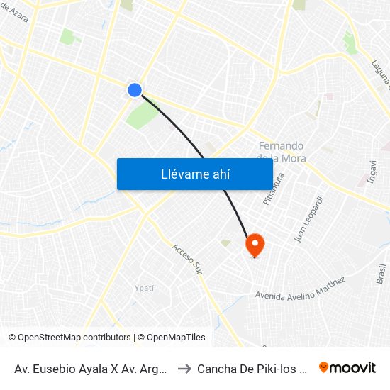 Av. Eusebio Ayala X Av. Argentina to Cancha De Piki-los Extra map