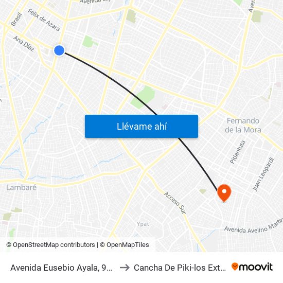 Avenida Eusebio Ayala, 995 to Cancha De Piki-los Extra map