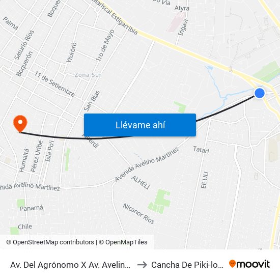 Av. Del Agrónomo X Av. Avelino Martínez to Cancha De Piki-los Extra map