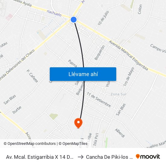 Av. Mcal. Estigarribia X 14 De Mayo to Cancha De Piki-los Extra map
