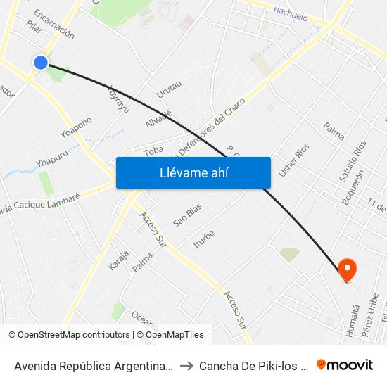 Avenida República Argentina, 3016 to Cancha De Piki-los Extra map