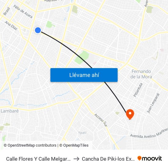 Calle Flores Y Calle Melgarejo to Cancha De Piki-los Extra map