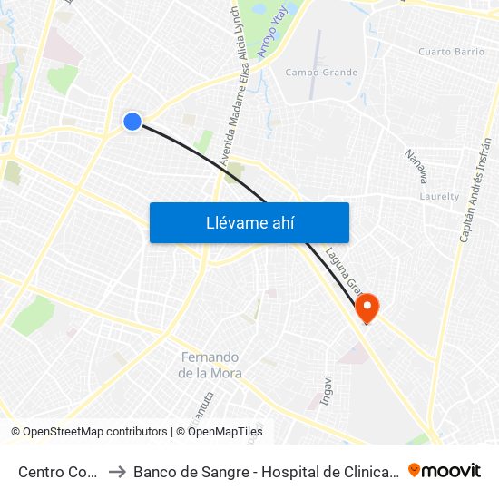 Centro Comercial to Banco de Sangre - Hospital de Clinicas UNA San Lorenzo map