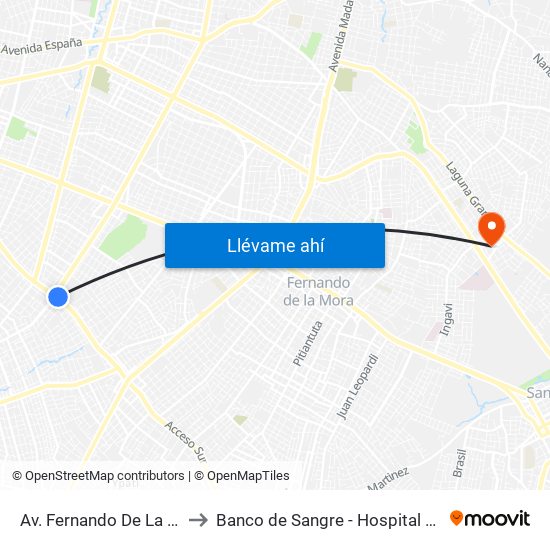 Av. Fernando De La Mora X Av. Argentina to Banco de Sangre - Hospital de Clinicas UNA San Lorenzo map