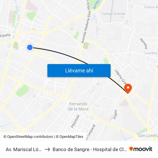 Av. Mariscal López X Bulnes to Banco de Sangre - Hospital de Clinicas UNA San Lorenzo map