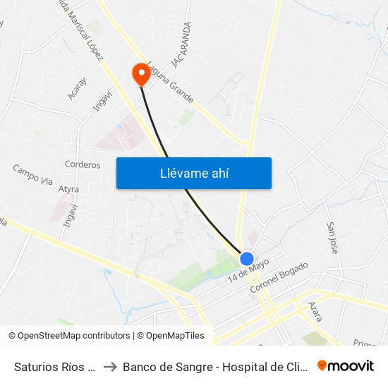 Saturios Ríos X Dr. Pellón to Banco de Sangre - Hospital de Clinicas UNA San Lorenzo map