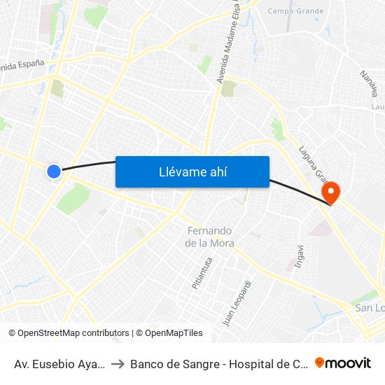 Av. Eusebio Ayala X Nazareth to Banco de Sangre - Hospital de Clinicas UNA San Lorenzo map