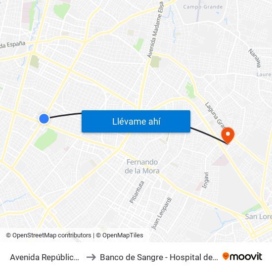 Avenida República Argentina, 1864 to Banco de Sangre - Hospital de Clinicas UNA San Lorenzo map