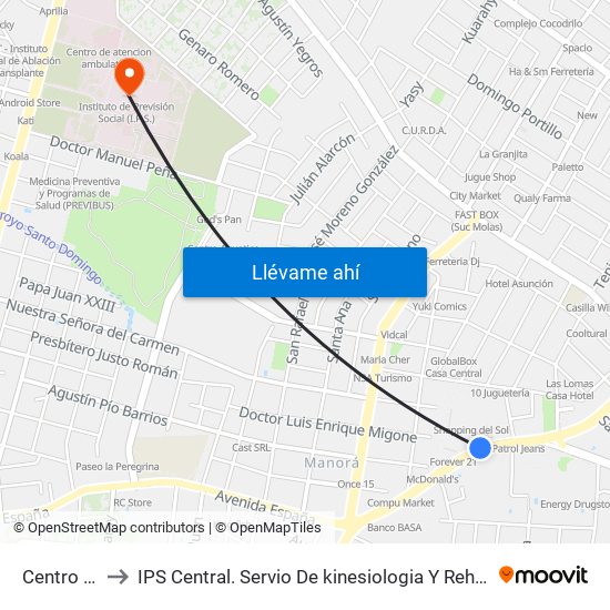 Centro Comercial to IPS Central. Servio De kinesiologia Y Rehabilitacion (Especialista En Rodilla G-04) map