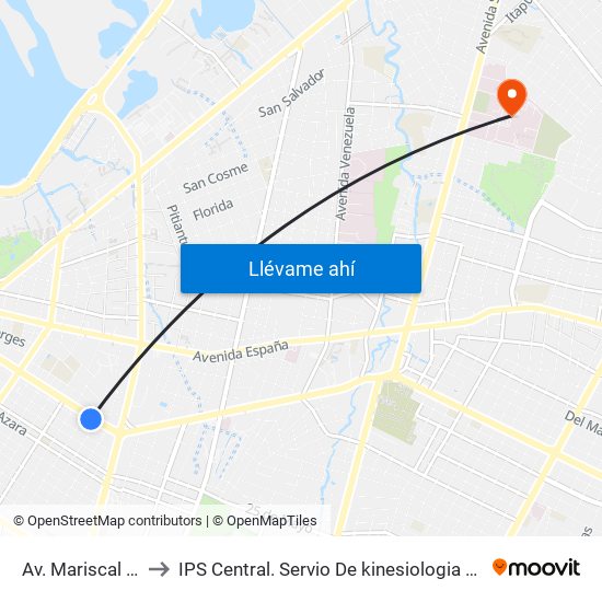 Av. Mariscal López X Melgarejo to IPS Central. Servio De kinesiologia Y Rehabilitacion (Especialista En Rodilla G-04) map