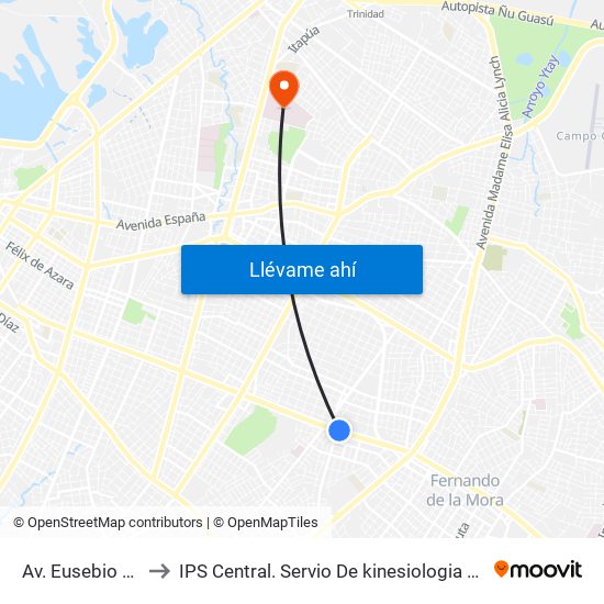 Av. Eusebio Ayala X Félix Lopéz to IPS Central. Servio De kinesiologia Y Rehabilitacion (Especialista En Rodilla G-04) map