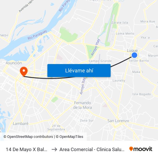 14 De Mayo X Balderrama to Area Comercial - Clinica Salud Protegida map