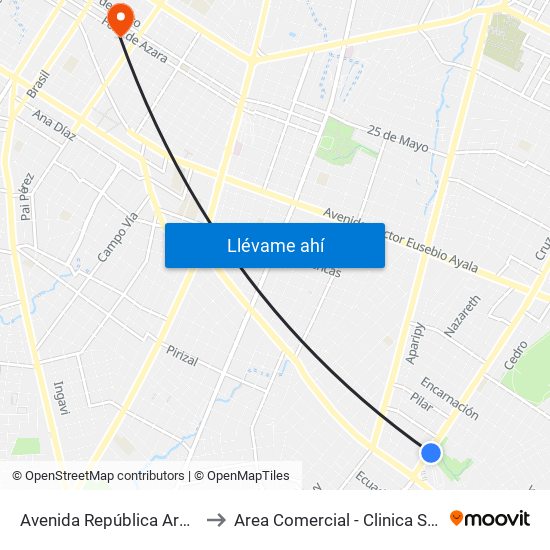 Avenida República Argentina, 3016 to Area Comercial - Clinica Salud Protegida map