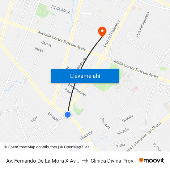 Av. Fernando De La Mora X Av. Argentina to Clinica Divina Providencia map