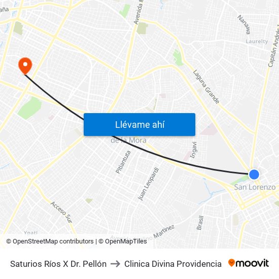 Saturios Ríos X Dr. Pellón to Clinica Divina Providencia map