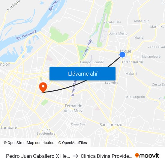 Pedro Juan Caballero X Herrera to Clinica Divina Providencia map