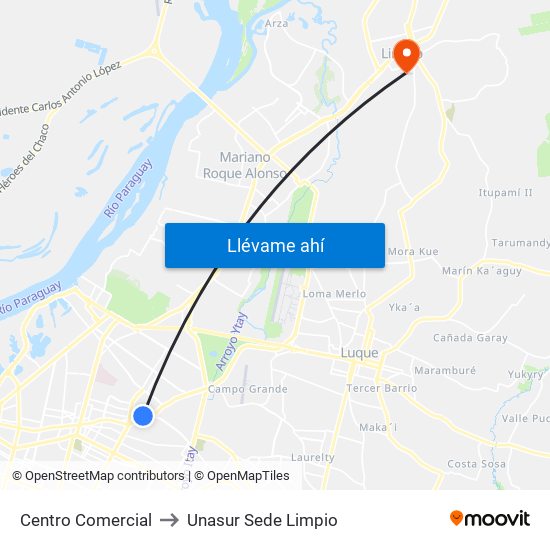 Centro Comercial to Unasur Sede Limpio map