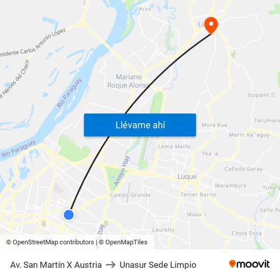 Av. San Martín X Austria to Unasur Sede Limpio map