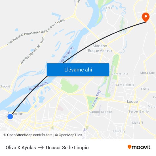 Oliva X Ayolas to Unasur Sede Limpio map