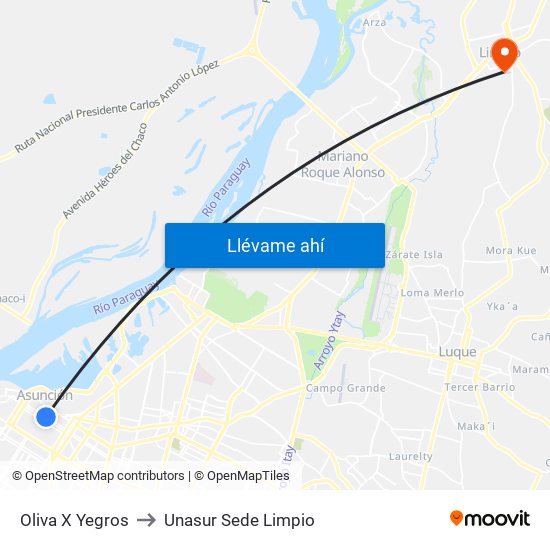 Oliva X Yegros to Unasur Sede Limpio map
