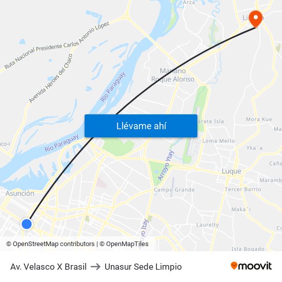 Av. Velasco X Brasil to Unasur Sede Limpio map