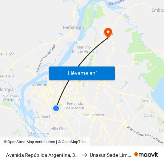 Avenida República Argentina, 3016 to Unasur Sede Limpio map