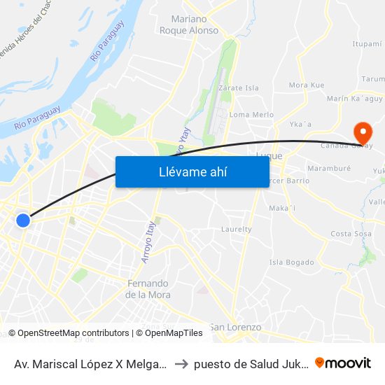 Av. Mariscal López X Melgarejo to puesto de Salud Jukyry map