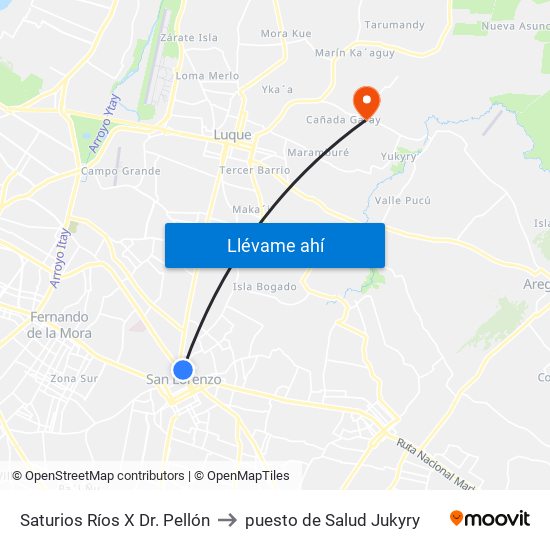 Saturios Ríos X Dr. Pellón to puesto de Salud Jukyry map