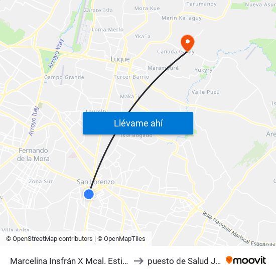 Marcelina Insfrán X Mcal. Estigarribia to puesto de Salud Jukyry map