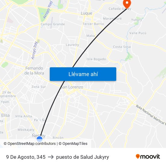 9 De Agosto, 345 to puesto de Salud Jukyry map