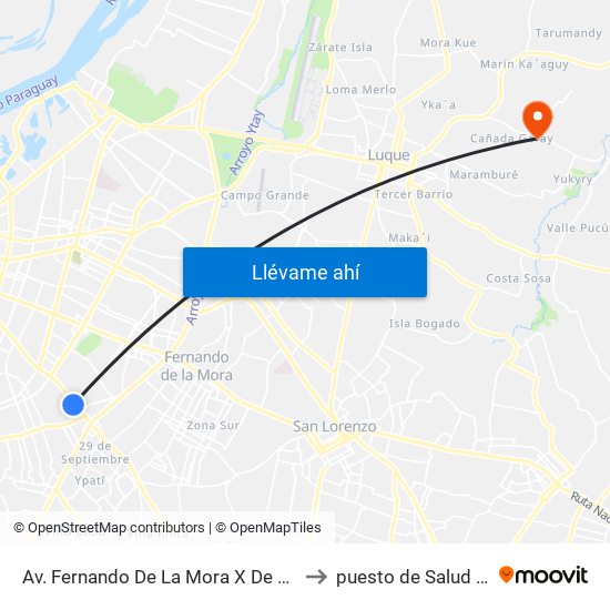 Av. Fernando De La Mora X De La Victoria to puesto de Salud Jukyry map