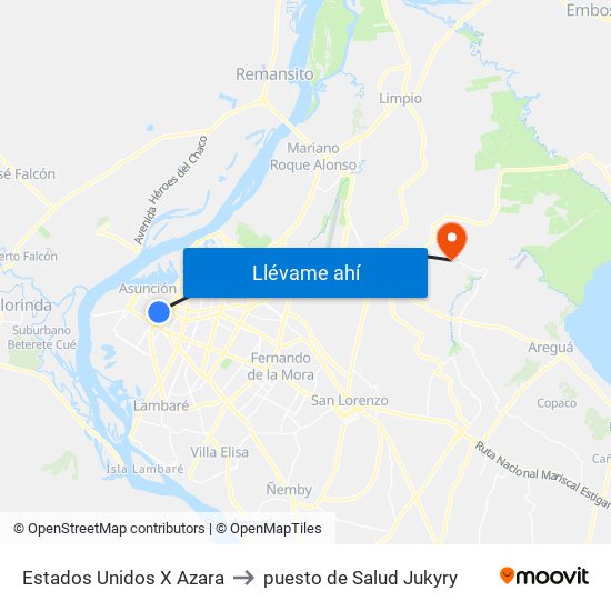 Estados Unidos X Azara to puesto de Salud Jukyry map