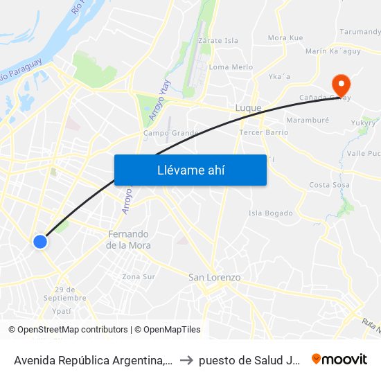 Avenida República Argentina, 3016 to puesto de Salud Jukyry map