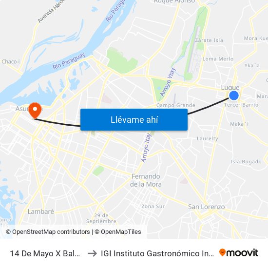 14 De Mayo X Balderrama to IGI Instituto Gastronómico Internacional map