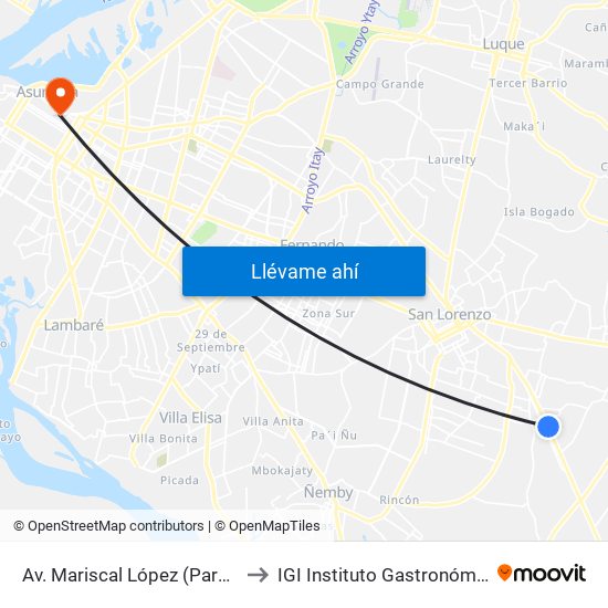 Av. Mariscal López (Parada Km. 17 (1/2)) to IGI Instituto Gastronómico Internacional map
