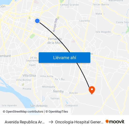 Avenida Republica Argentina, 201 to Oncologia-Hospital General Pediatrico map