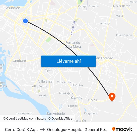 Cerro Corá X Aquino to Oncologia-Hospital General Pediatrico map