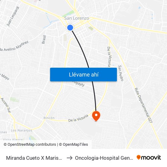 Miranda Cueto X Mariscal Estigarribia to Oncologia-Hospital General Pediatrico map
