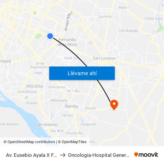 Av. Eusebio Ayala X Félix Lopéz to Oncologia-Hospital General Pediatrico map