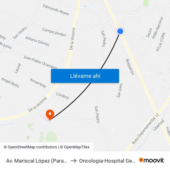 Av. Mariscal López (Parada Km. 17 (1/2)) to Oncologia-Hospital General Pediatrico map