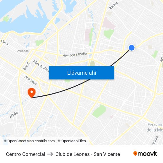 Centro Comercial to Club de Leones - San Vicente map