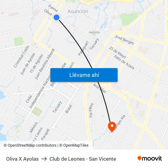 Oliva X Ayolas to Club de Leones - San Vicente map