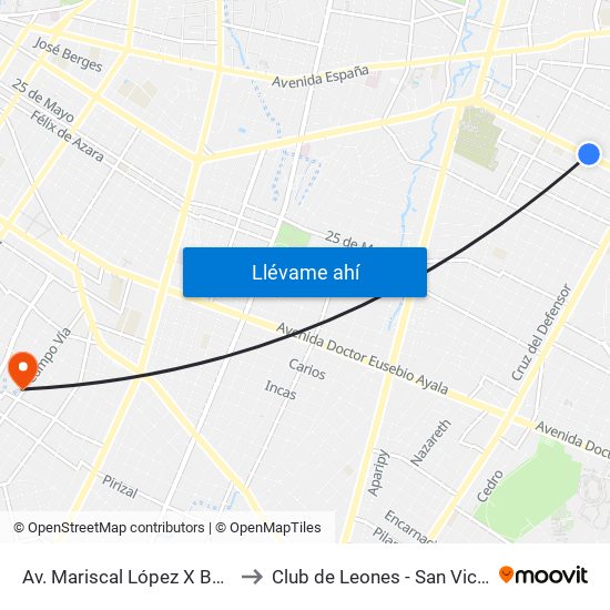 Av. Mariscal López X Bulnes to Club de Leones - San Vicente map