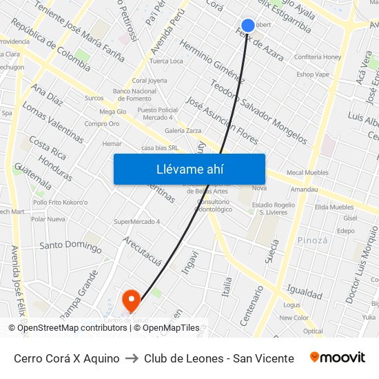 Cerro Corá X Aquino to Club de Leones - San Vicente map