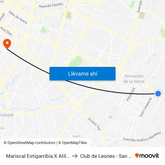Mariscal Estigarribia X Atilio Galfre to Club de Leones - San Vicente map