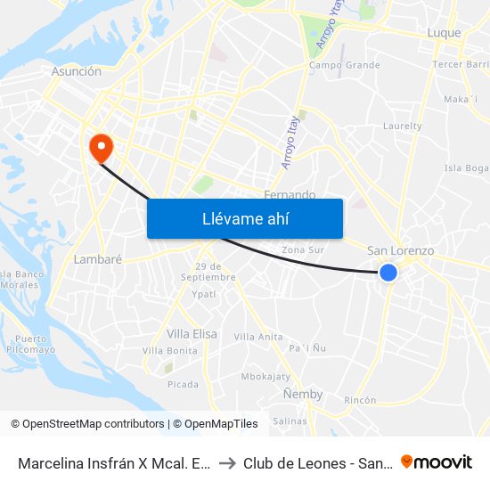 Marcelina Insfrán X Mcal. Estigarribia to Club de Leones - San Vicente map