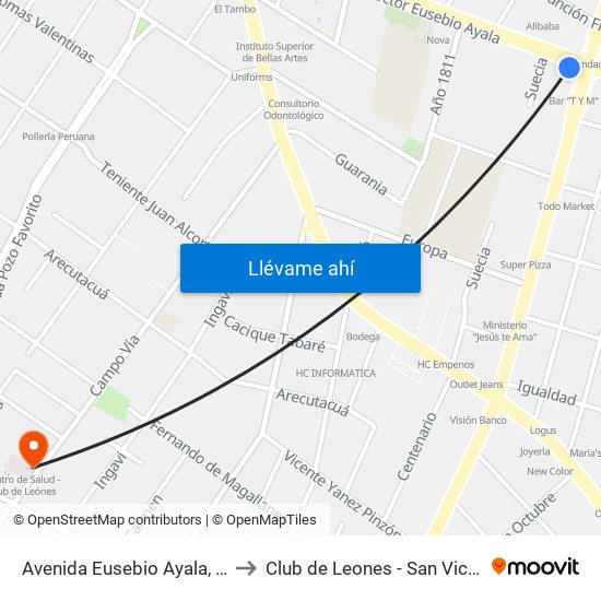 Avenida Eusebio Ayala, 803 to Club de Leones - San Vicente map